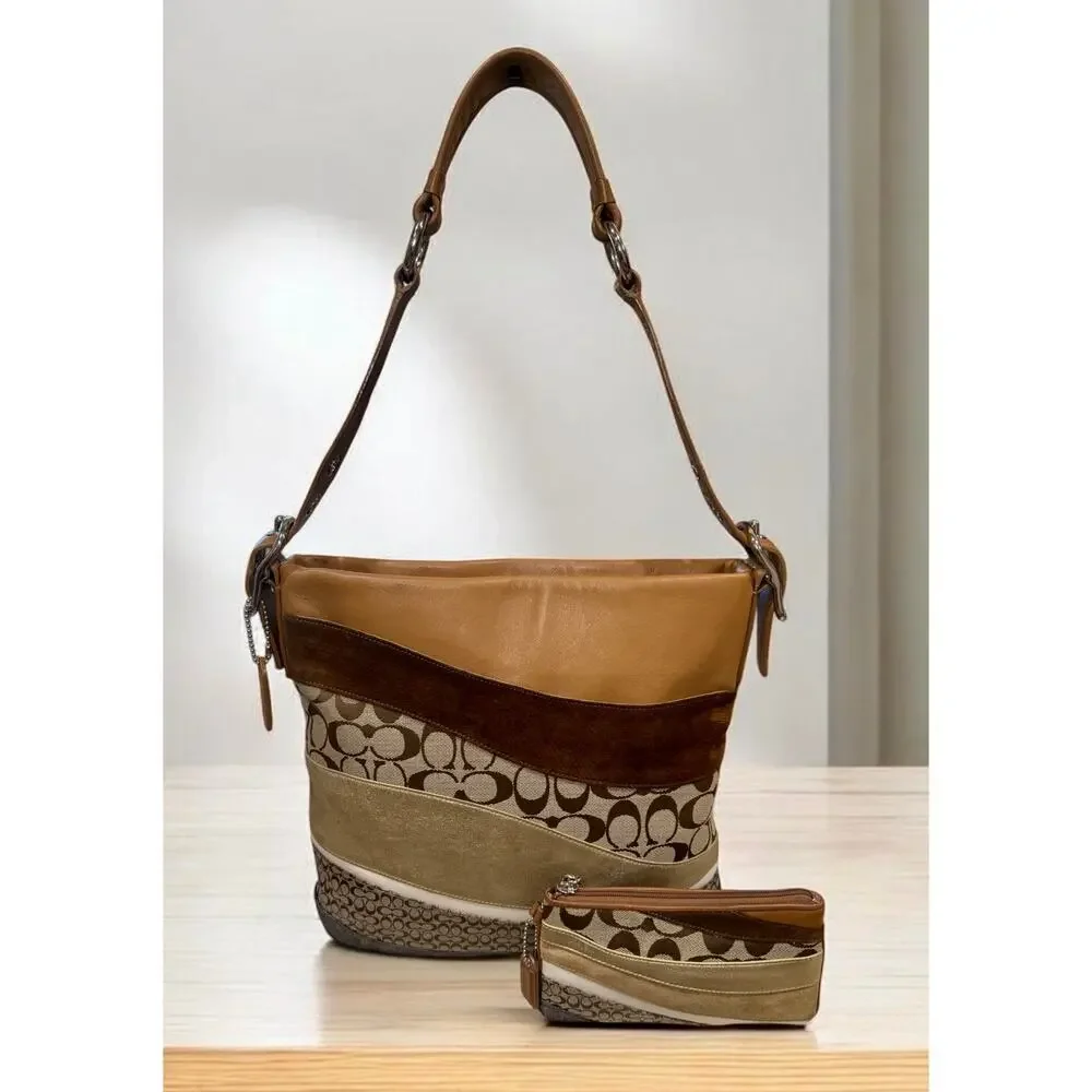 Vintage Coach F10653 Signature Wave Patchwork Duffle & Wristlet